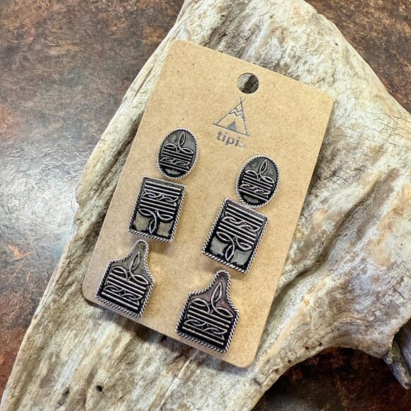 BOUTIQUE Jewelry - NEW Set of 3 Post Earrings Western Stitching